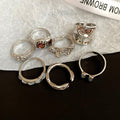Mixed Texture Sculptural Open Ring Seven-Piece Gold Silver Sets view 2