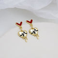 Gold Heart ECG Drop Earrings with Enamel Tops and Drips view 3