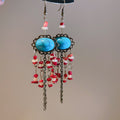 Turquoise Oval Beaded Chandelier Earrings With Red Accents view 6