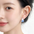 Blue Clear Glass Crystal Gourd Stud Earrings Pavé Halo view 2