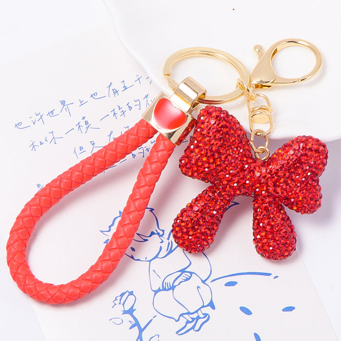 Rhinestone Bow Keychain Gold Ring Braided Cord 15 Styles