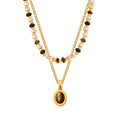 Double Layer Tiger Eye Oval Pendant Natural Stone Bead Necklace view 5