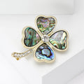 Abalone Shell Clover Brooch with Detailed Metal-tone Finish view 2