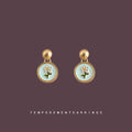 Gold Ball Post Mint Enamel Daisy Disc Drop Earrings view 1