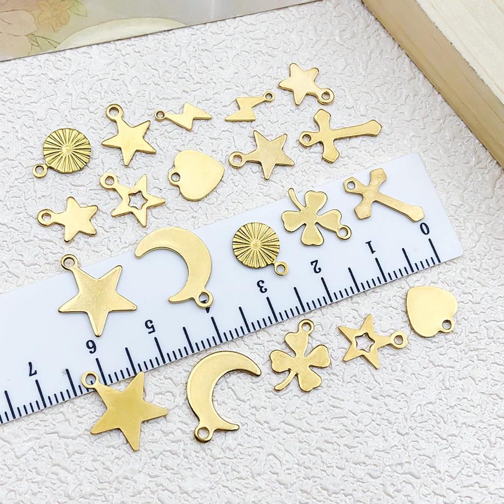 Stainless Steel Heart Star Four Leaf Clover Cross Tag Charm Pendant for DIY Bracelet