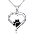 Silver Tone Heart and Black Paw Print Pendant Necklace view 1