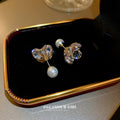 Crystal Leaf and Pearl Drop Gold Tone Stud Earrings view 3