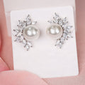 White Pearl Flower Marquise Crystal Stud Earrings Alloy view 2