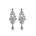 Silver Tone Ornate Openwork Crystal Teardrop Earrings view 5