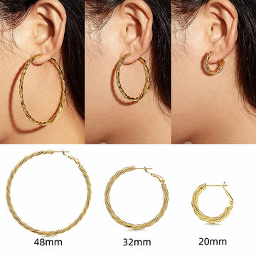 Gold Tone Twisted Hoop Earrings in Three Diameter Options