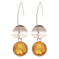 Silver Tone Hook Earrings With Amber Yellow Round Crystals view 5