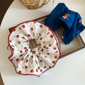Strawberry Print Scrunchie and Blue Floral Scarf Hair Tie Set view 2