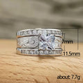 Princess Cut Triple Band Ring Set Silver Gold Engraved view 5