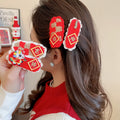 Red Embroidered Blessing Duckbill Hair Clips Five Motifs view 5