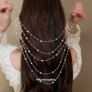 Layered Pearl and Chain Ear Hook Earrings in Two Tones