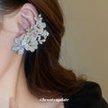 Silver Tone Crystal Leaf and Flower Ear Cuff Clips view 4