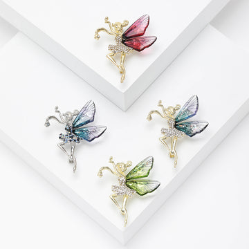 Crystal Fairy Ballerina Brooch Acrylic Wings Four Colors