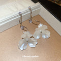 White Flower And Crystal Curved Long Dangle Earrings view 4