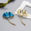 Aqua Blue Ginkgo Leaf Two Designs Metal Brooch Pin view 3