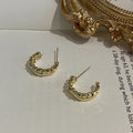 Textured Gold C Hoop Stud Earrings with Distinctive Textured Details view 3