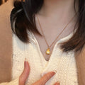 Gold Tone Gourd Pendant Necklace with Polished Rounded Shape view 4