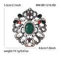 Antique Copper Openwork Flower Brooch Green Oval Center Stone view 6