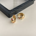 Gold Thick Huggie Hoop Earrings Multi Color Gem Accents view 2