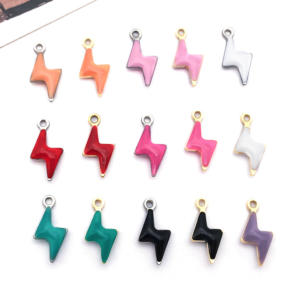 5x10mm Stainless Steel Double Sided Enamel Lightning Charm Pendant for DIY Necklace Bracelet