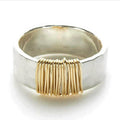 Hammered Wide Band With Gold Wire Wrap In Two Metal Tones view 3