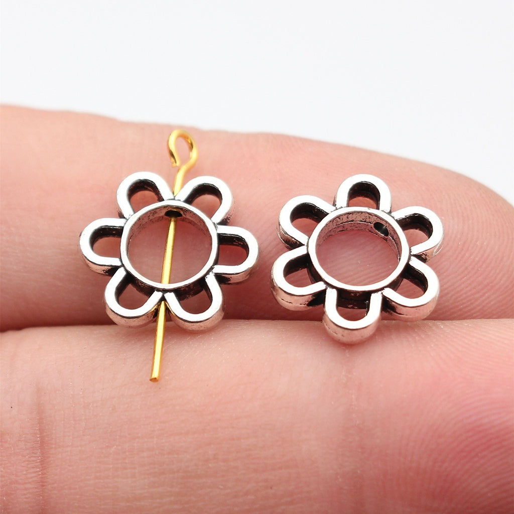 14x13mm 0.94g Antique Silver Zinc Alloy Hollow Flower Loose Metal Beads for DIY Jewelry Making