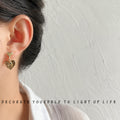 Gold Tone Embossed Cupid Heart Drop Earrings Stud Posts view 2