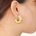 Wide C Shape Chunky Stud Earrings Polished Statement Fashion Jewelry view 3