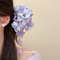 Fabric Flower Duckbill Hair Clips With Pearl Bell Tassels view 3