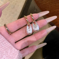 Two Tone Textured Teardrop Huggie Earrings With Decorative Details view 6