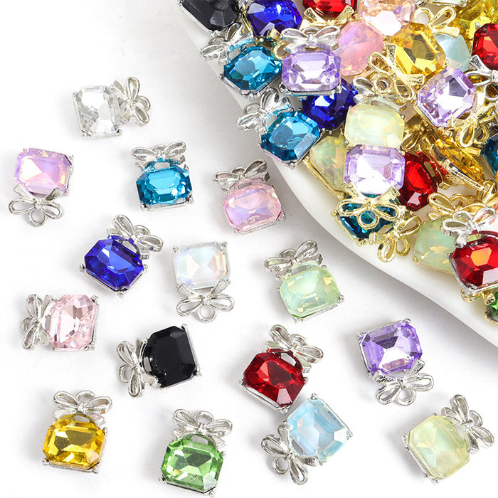 Square Crystal Bow Accent Metal Charms, 30 Colorways