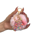 Pink Faux Fur Pompom Letter Charm Keychain with Confetti Resin view 5