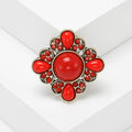Round Cabochon Flower Brooch With Clear Crystal Border view 3