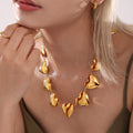 Bold Puffy Heart Link Necklace And Bracelet Gold Steel Two Tone view 4