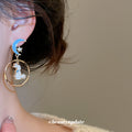 Asymmetric Blue Moon and White Rabbit Hoop Stud Earrings view 3
