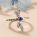 Blue And Green Stone Dragonfly Ring In Polished Silver Tone view 2