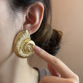 Oversized Textured Spiral Shell Stud Earrings in Two Colors view 1