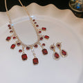 Three Mixed Red Rectangle Oval And Pink Teardrop Crystal Necklaces view 6