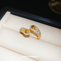 Gold Tone Brown Oval Double End Crystal Open Ring With Extra Style view 6