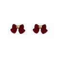 Velvet Bow Stud Earrings Gold Center Green Camel Pair view 5
