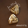 Gold Tone Triangle Interwoven Clear Pavé Stud Earrings Pair view 4