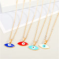 Gold Tone Pointed Oval Enamel Evil Eye Pendant Necklaces in Four Colors view 1