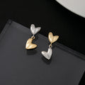 Two Tone Gold Silver Asymmetric Heart Drop Earrings view 1