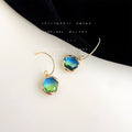 Gold Curved Hook Blue Green Gradient Glass Drop Earrings view 4