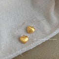 Brushed Gold Heart Drop Earrings Silver Fishhook Posts view 4