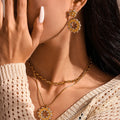 Rhinestone Donut Pendant Necklace Earring Chain Jewelry Set view 1